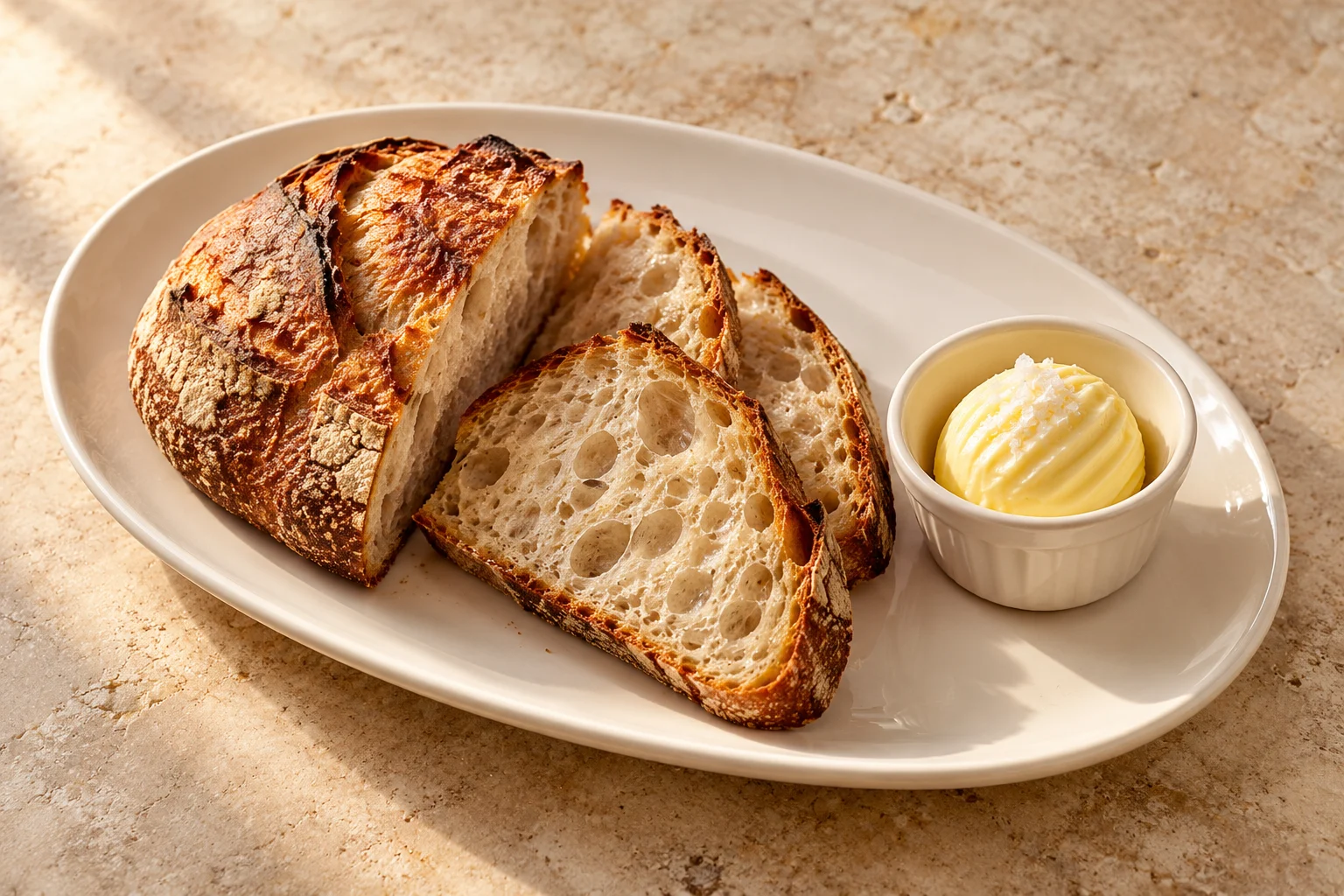 Bread of the house · Warm sourdough, cultured butter & olive oil · Riva