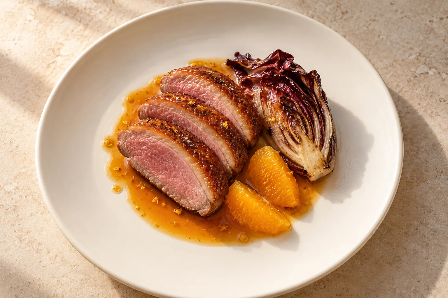 Duck & bitter orange · Radicchio, black pepper & orange · Riva