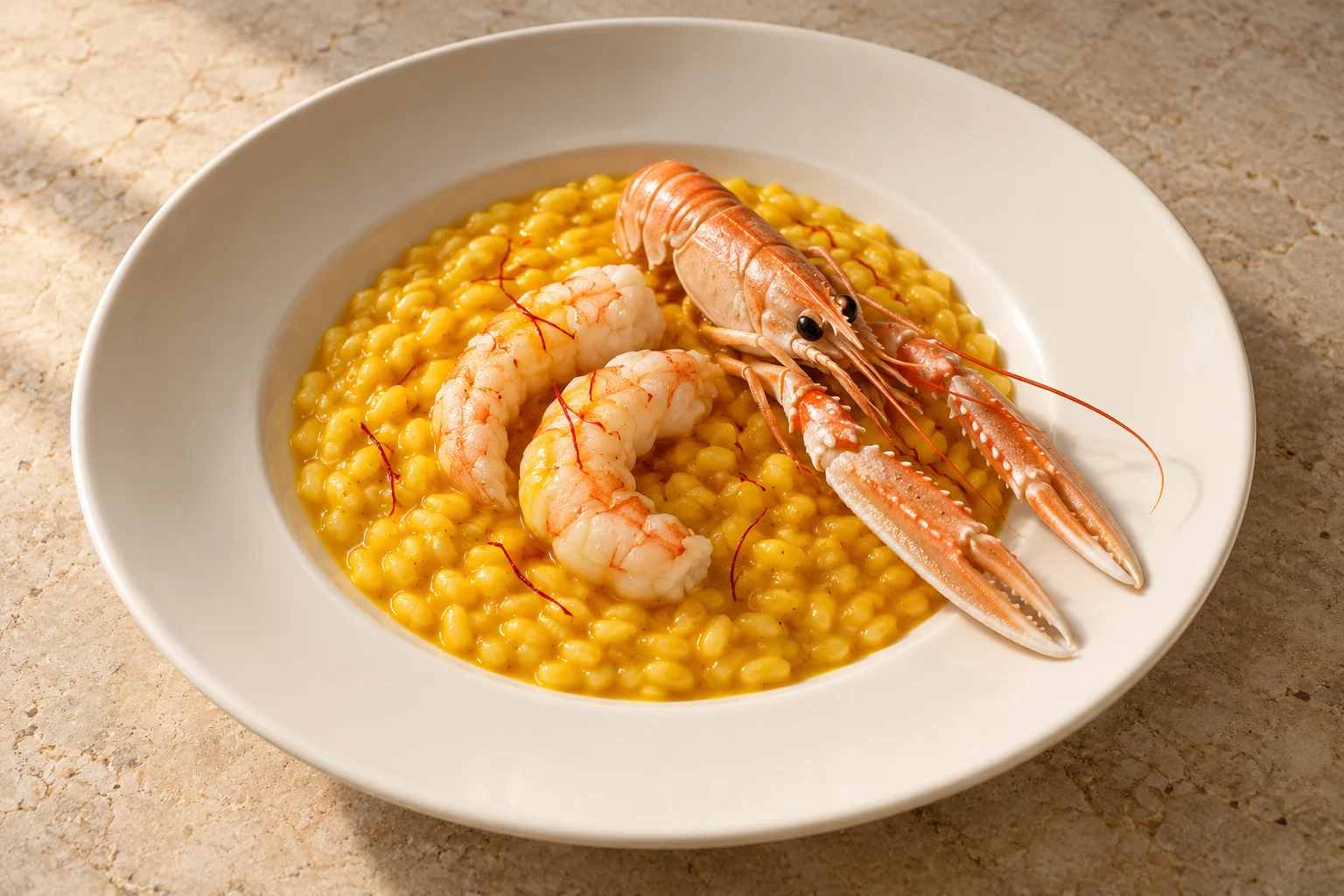 Lagoon langoustine · Saffron risotto & shellfish jus · Riva
