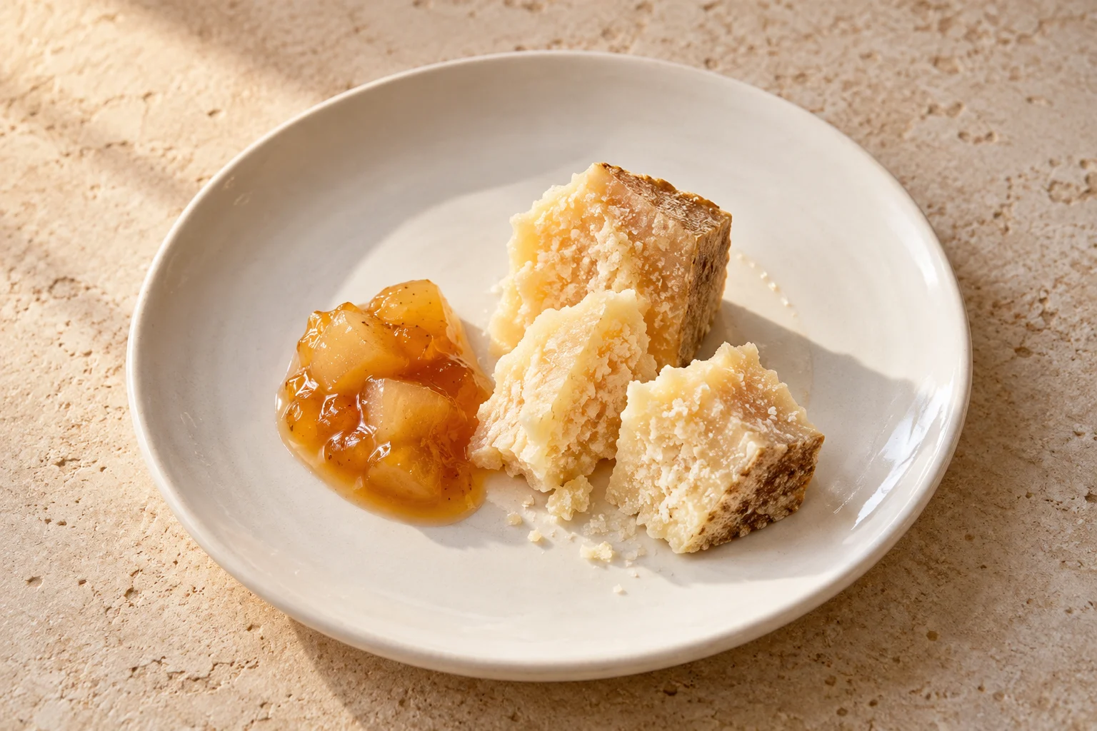 Aged Parmigiano · Pear mostarda & crisp bread · Riva