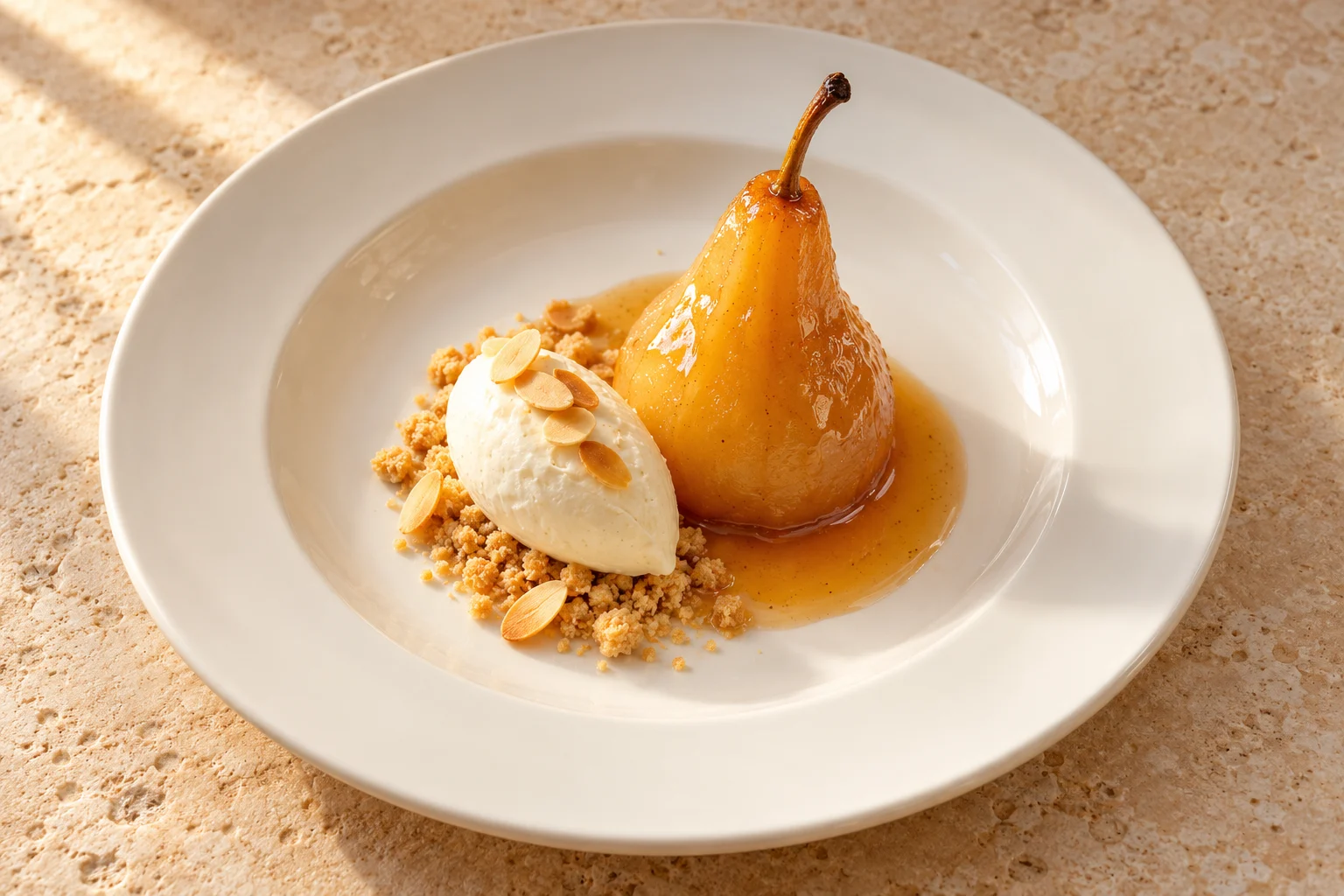 Poached pear · Vanilla, almond & mascarpone · Riva