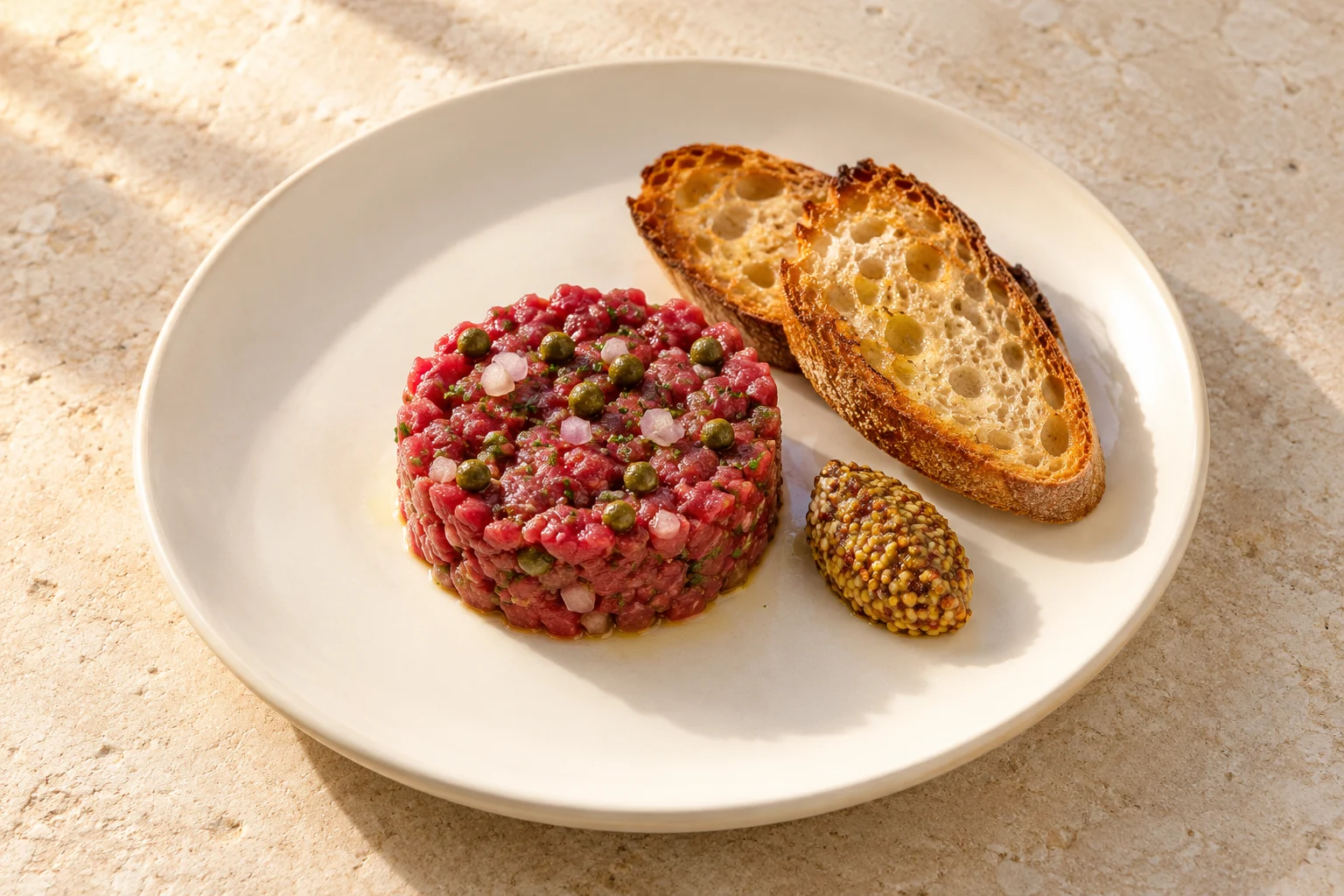 Beef tartare · Capers, mustard seed & crisp shallot · Riva