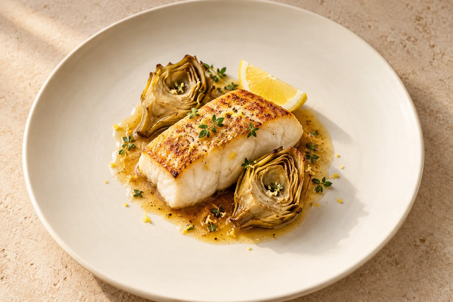 Turbot on the bone · Artichoke, brown butter & lemon · Riva