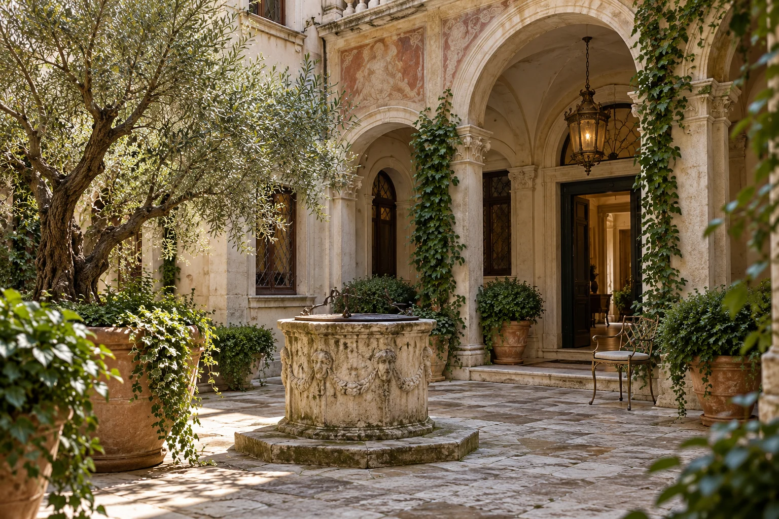 A secluded Venetian courtyard in soft light