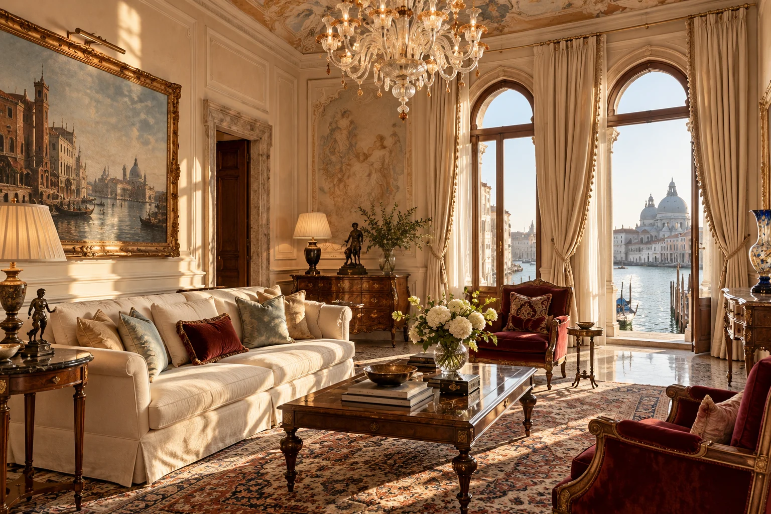 Frescoes and warm walnut in the grand salon