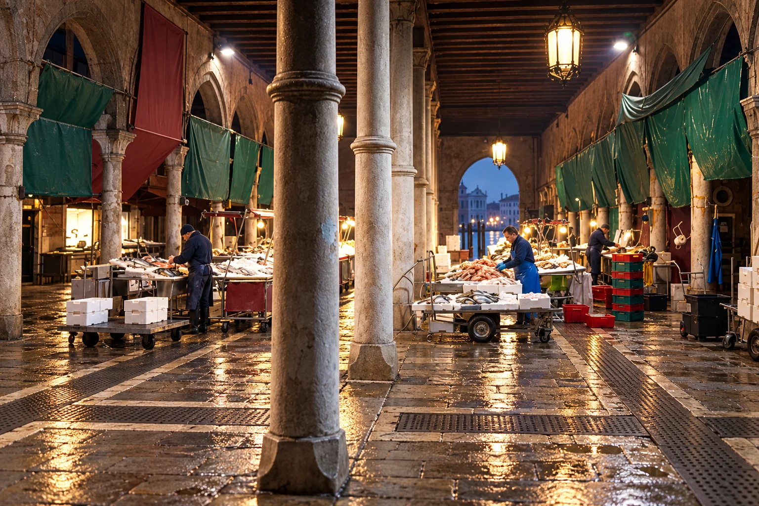 Fish and morning light at an imagined Rialto market