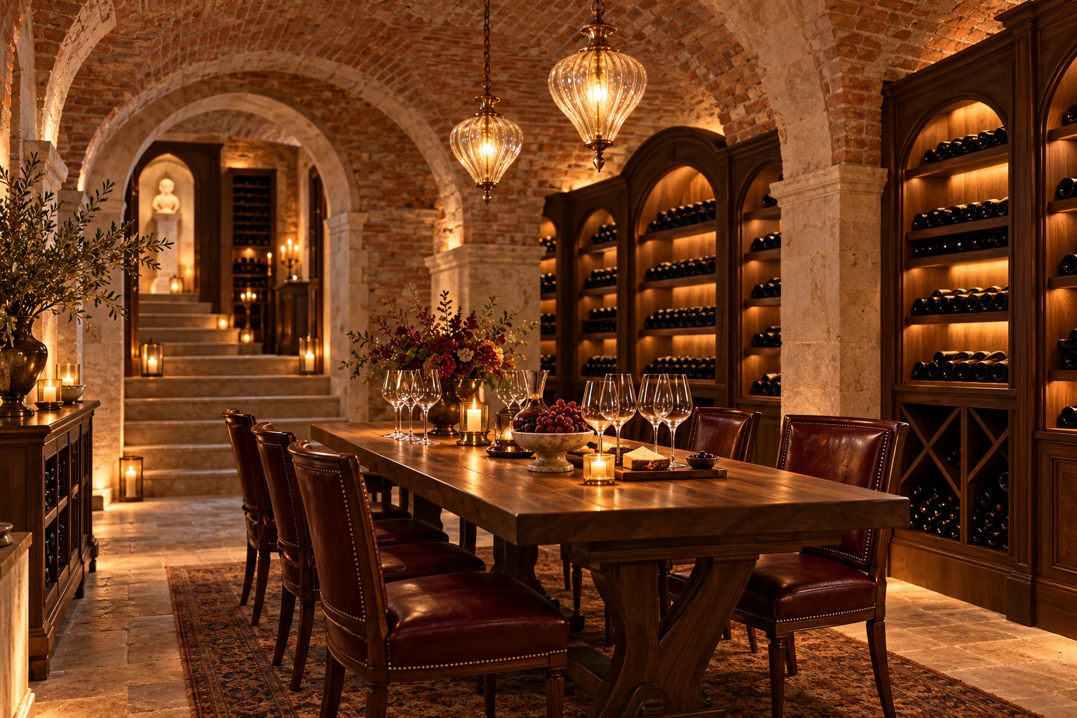 A quiet, vaulted wine cellar