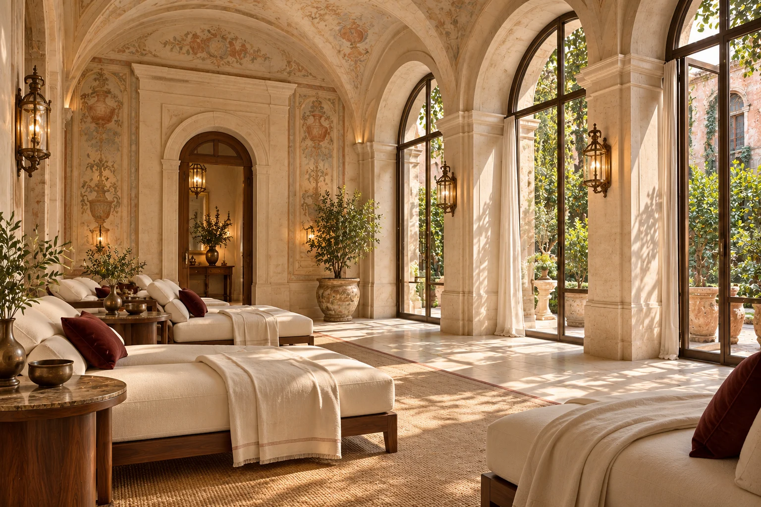 Comfortable loungers and tea in the wellness lounge