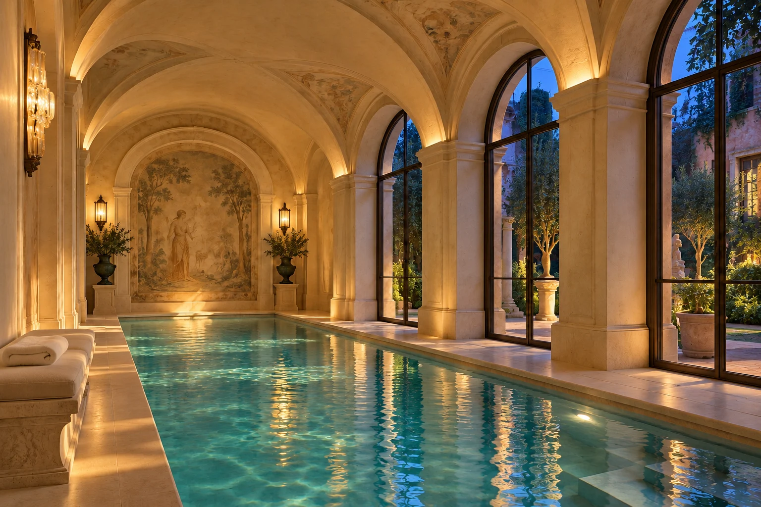 The thermal pool with warm evening reflections