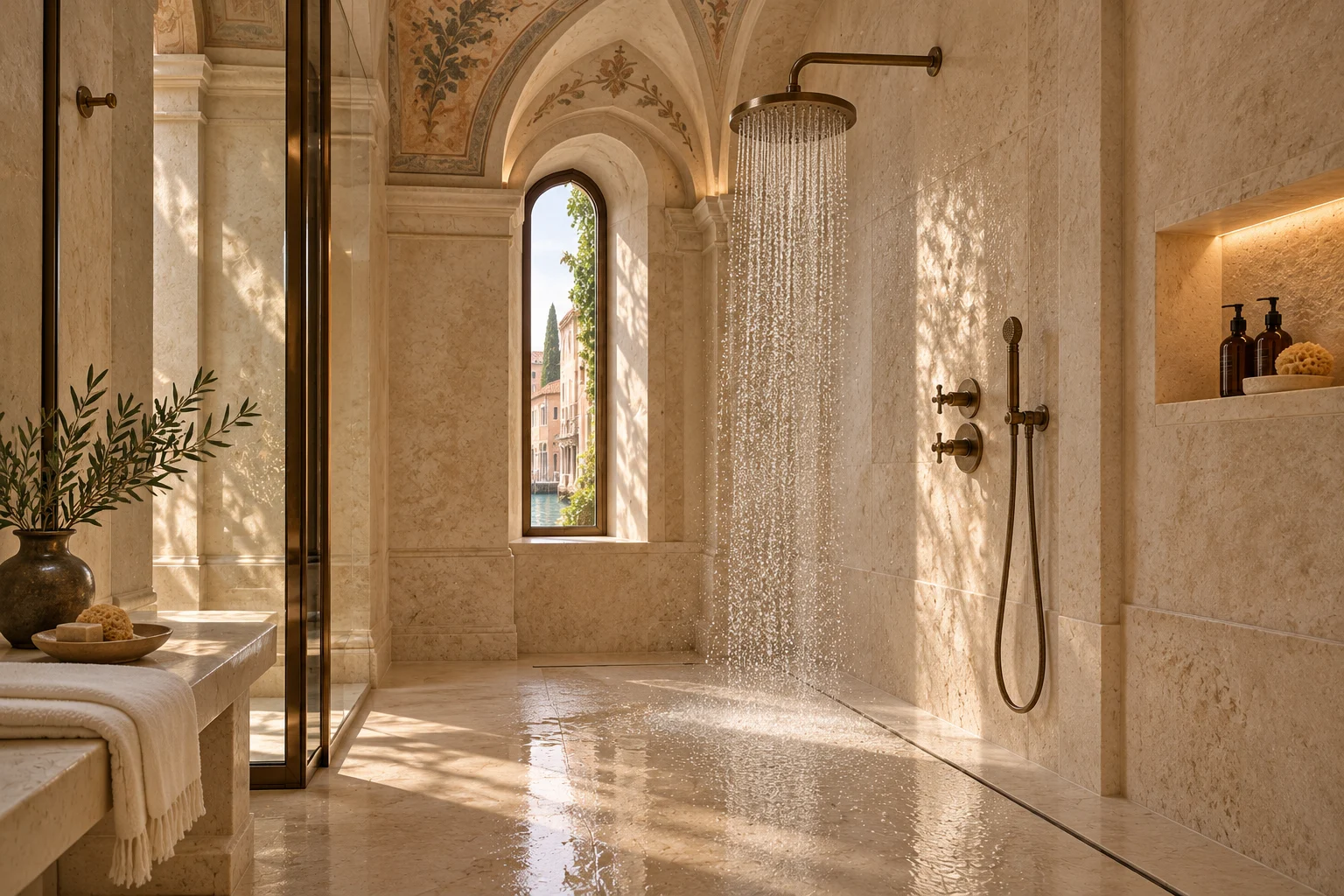 A warm stone experience shower