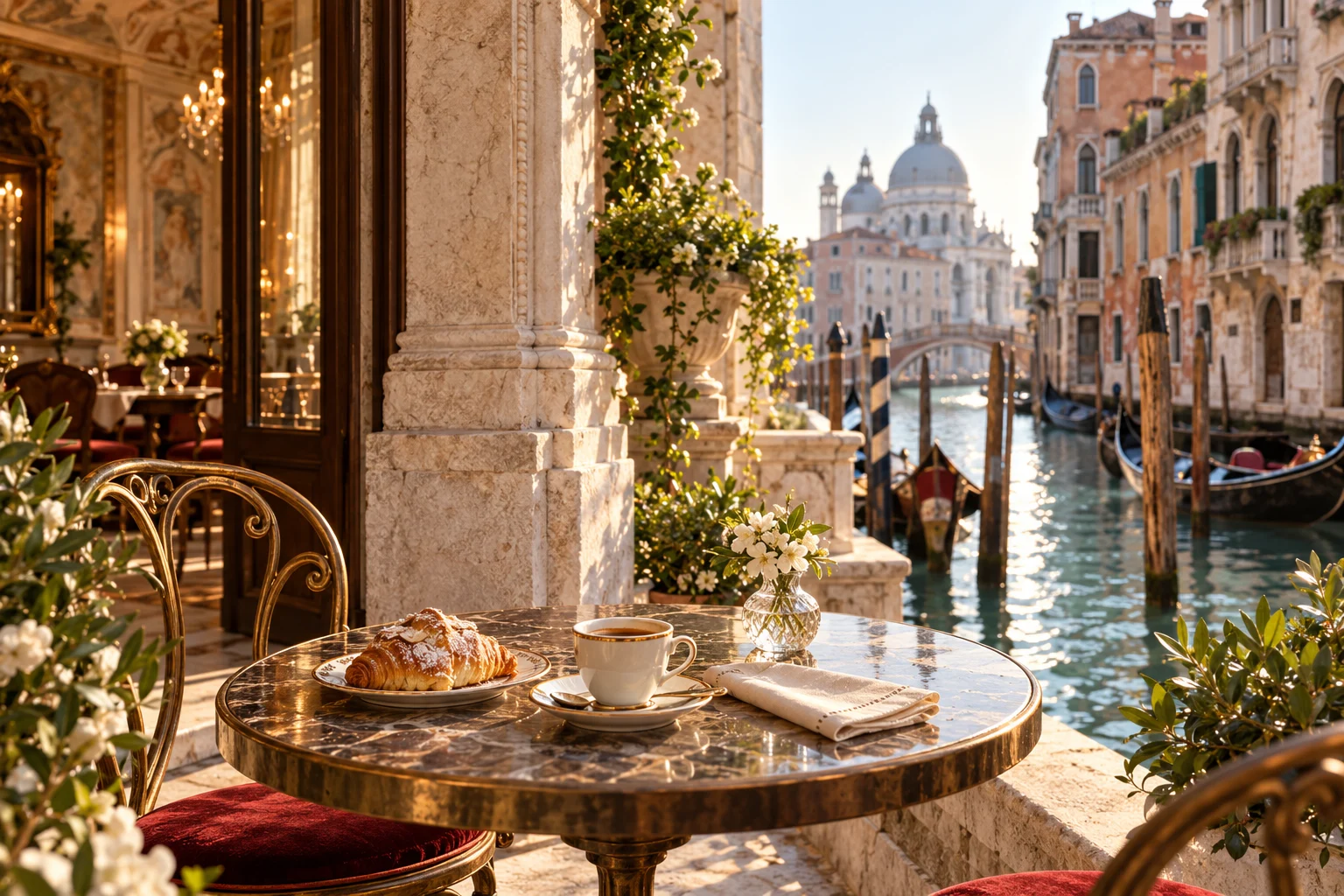A quiet Venetian café and shaded street